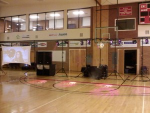 Our Setup with video wall on left.